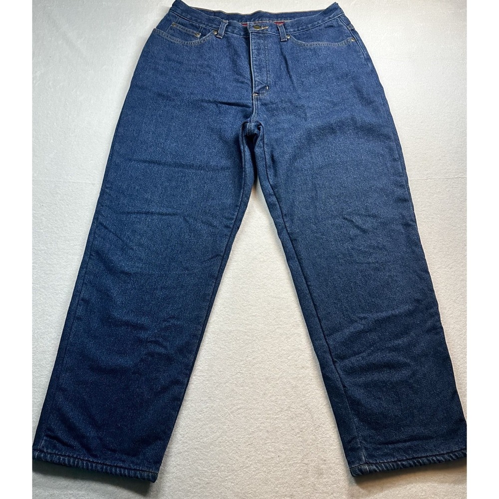 Vintage L.L.Bean Lined Jeans 14 Petite Red Warm Fleece Denim Relaxed Fit Blue